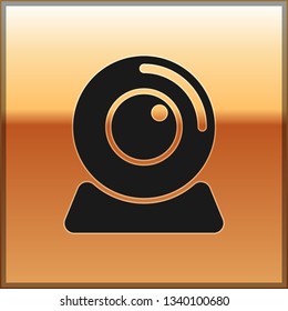 Black Web camera icon isolated on gold background. Chat camera. Webcam icon. Vector Illustration