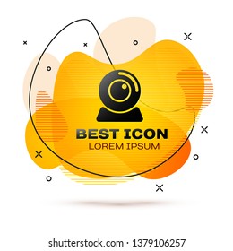Black Web camera icon isolated on white background. Chat camera. Webcam icon. Fluid color banner. Vector Illustration