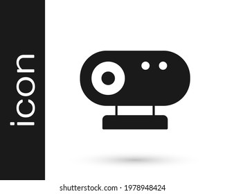 Schwarze Webkamera-Symbol einzeln auf weißem Hintergrund. Chat-Kamera. Webcam-Symbol.  Vektorgrafik