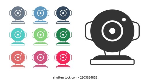 Black Web camera icon isolated on white background. Chat camera. Webcam icon. Set icons colorful. Vector