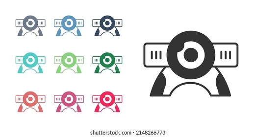 Black Web camera icon isolated on white background. Chat camera. Webcam icon. Set icons colorful. Vector