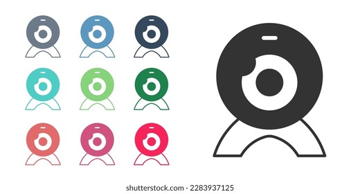 Black Web camera icon isolated on white background. Chat camera. Webcam icon. Set icons colorful. Vector