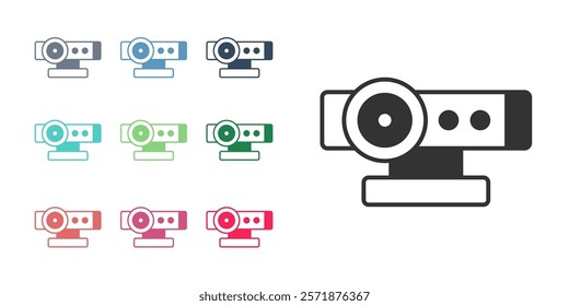 Black Web camera icon isolated on white background. Chat camera. Webcam icon. Set icons colorful. Vector