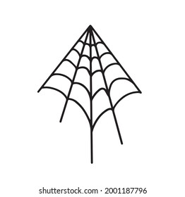 Elemento web negro, dibujado a mano, aislado en un fondo blanco. Dibujo de telarañas. Para la telaraña, trampas y peligros, temibles, como arañas. Vector. Fiesta de Halloween.