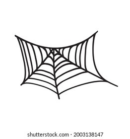 Black web element, hand-drawn, isolated object. Drawing of spider web. Spider web, traps and dangers, scary, spiders. Vector. Halloween holiday. Nature.