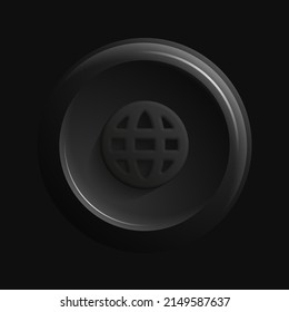 Black Web Icon. Internet, Network Globe Isolated 3D Button. Vector illustration