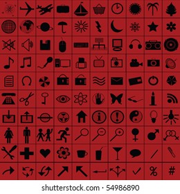 Black web icons over red background