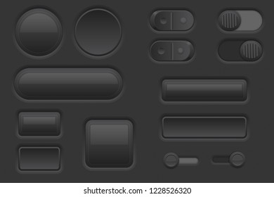 Black web interface buttons set. 3d icons. Vector illustration