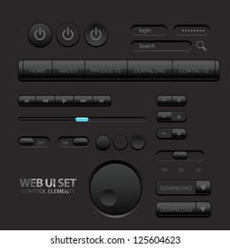 Black Web UI Elements. Buttons, Switches, Bars, Power Buttons, Sliders. Part Two. Vector Illustration