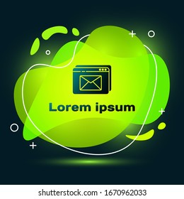 Black Website and envelope, new message, mail icon isolated on black background. Usage for e-mail newsletters, headers, blog posts. Abstract banner with liquid shapes. Vector Illustration