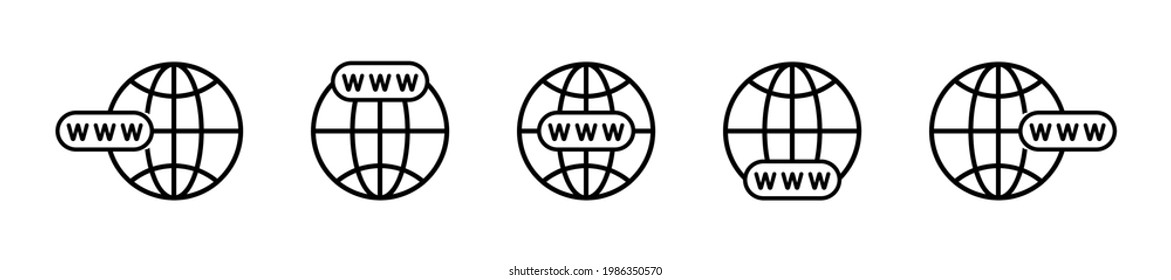 Black website icon set in flat style. WWW icons collection. Simple internet icon set. Go to web icon collection. Web buttons. Internet icon. Www search bar. Vector graphic EPS 10