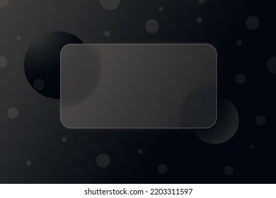 Black website landing page template in Glassmorphism style with 3d circles. Horizontal banner website screen with glass overlay effect isolated on abstract background with fluid gradient shapes.