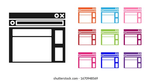 Icono de plantilla de sitio web negro aislado en fondo blanco. Protocolo de comunicación por Internet. Establecer iconos coloridos. Ilustración vectorial