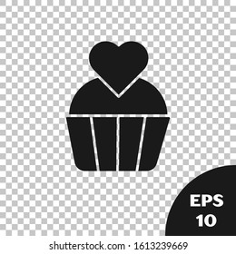 Black Wedding cake with heart icon isolated on transparent background. Valentines day symbol.  Vector Illustration