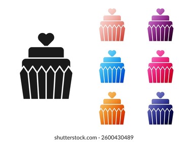 Black Wedding cake with heart icon isolated on white background. Set icons colorful. Vector
