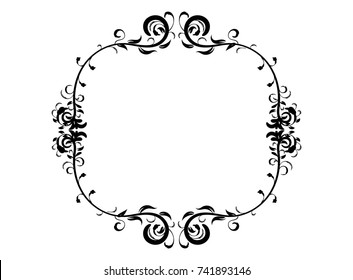Black wedding frame silhouette template. Vintage floral pattern mock up vector illustration. Greeting invitation border design element. Royal swirl elegant banner. Artwork antique certificate marriage