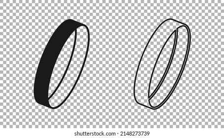 Black Wedding ring icon isolated on transparent background. Bride and groom jewelry sign. Marriage symbol. Diamond ring.  Vector