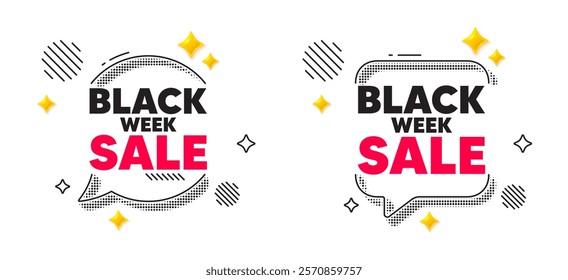 Black week chat speech bubble. Social media concept. Black week sale. Special discount sign. Black friday offer symbol. 3d flare stars chat bubble. Vector