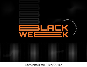 Black Week Viernes Texto naranja sobre el vector de fondo negro