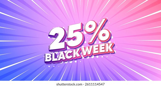 Black week sun rays gradient banner. Light burst background. Black week 25 percent sale. Special discount sign. Black friday offer symbol. Gradient sun rays. Sunburst light. Vector