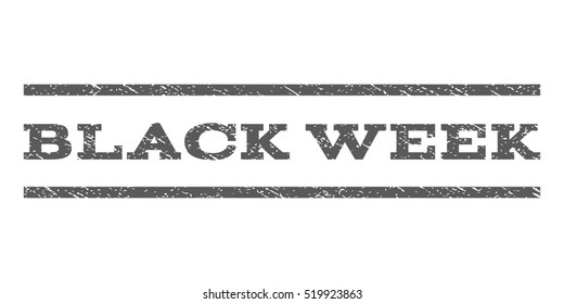 Sello de marca de agua de la Semana Negra. Título de texto entre líneas paralelas horizontales con estilo de diseño grueso. Sello de caucho con textura de polvo. Impresión de tinta gris vectorial en un fondo blanco.