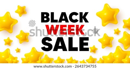 Black week winner banner with 3d stars. Golden stars banner. Black week sale. Special discount sign. Black friday offer symbol. Review rate background. Vector