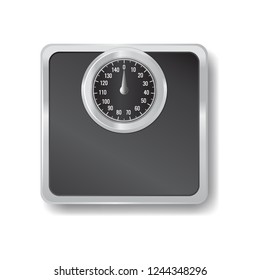 Black weighing machine, scale icon, health and body care concept, sports lifestyle, diet, weight loss, vector illustration