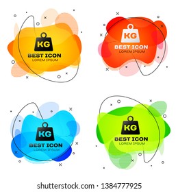 Black Weight icon isolated. Kilogram weight block for weight lifting and scale. Mass symbol. Set of liquid color abstract geometric shapes. Vector Illustration