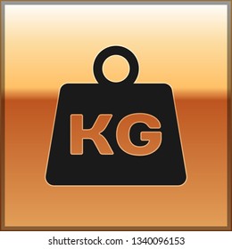 Black Weight icon isolated on gold background. Kilogram weight block for weight lifting and scale. Mass symbol. Vector Illustration