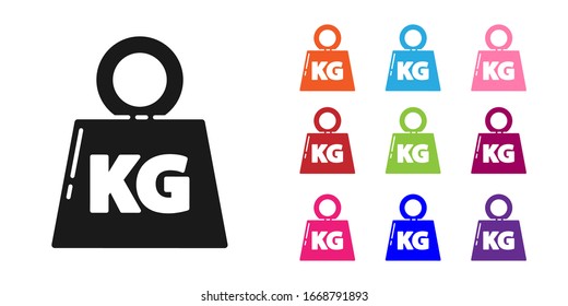 Black Weight icon isolated on white background. Kilogram weight block for weight lifting and scale. Mass symbol. Set icons colorful. Vector Illustration