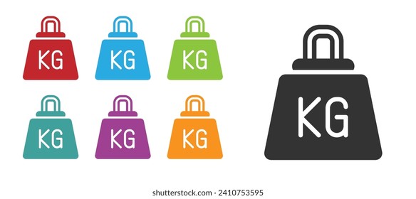 Black Weight icon isolated on white background. Kilogram weight block for weight lifting and scale. Mass symbol. Set icons colorful. Vector