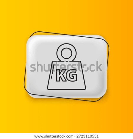 Black Weight icon isolated on yellow background. Kilogram weight block for weight lifting and scale. Mass symbol. Silver rectangle button. Vector