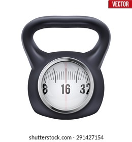 Black weight kettlebell with scale display. Vector Illustration isolated on white background.