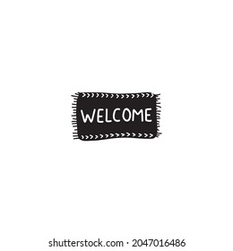 Black Welcome Mat On White Background 