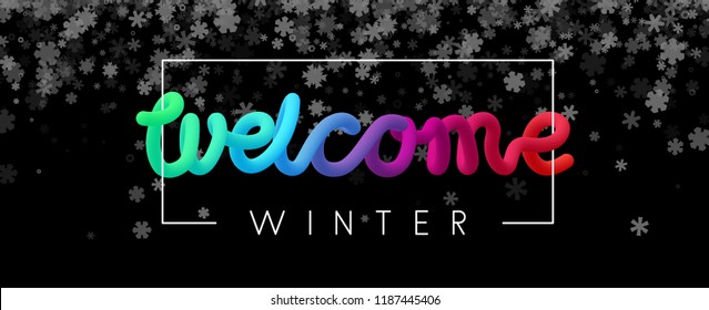 Black Welcome Winter Banner With Beautiful Snowflakes. Vector Background. 