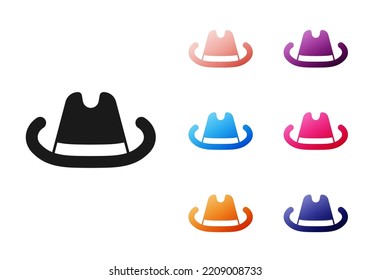 Black Western cowboy hat icon isolated on white background. Set icons colorful. Vector