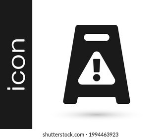 Black Wet Floor And Cleaning In Progress Icon Isolated On White Background. Cleaning Service Concept.  Vector