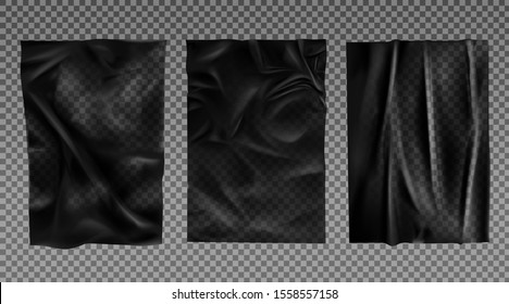 Black wet paper, bad glued wheatpaste set. Wrinkled and creased sheets with crumpled texture isolated on transparent background, blank posters mock up for ads design. Realistic 3d vector illustration - Shutterstock ID 1558557158