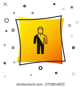 Black Wetsuit for scuba diving icon isolated on white background. Diving underwater equipment. Yellow square button. Vector