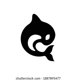 black whale logo isolated on white background. orca icon illustration