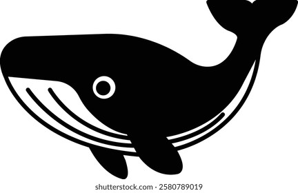 A black whale is shown in a white background. The whale is the main focus of the image, and it is swimming in the ocean. The black and white color scheme gives the image a classic and timeless feel