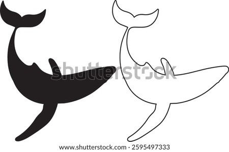 Black whale silhouette icon, whale icon, whale vector, whale line art