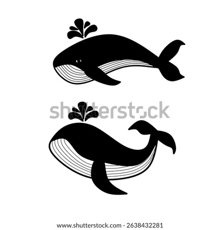 Black Whale Silhouettes Spouting Water