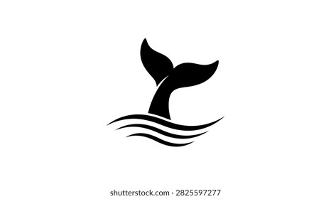 A black whale tail fluke and waves are depicted as a silhouette