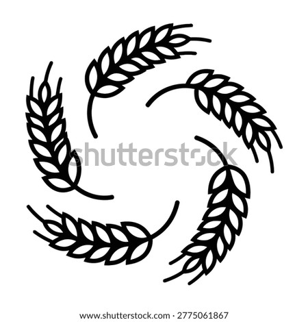 Black wheat ears forming a circular wreath symbol on white background, representing harvest and abundance