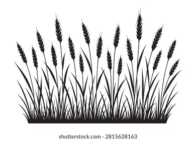 Black wheat field silhouette vector illustration isolated on white background