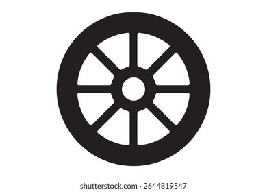 Roda preta com oito raios em um fundo branco