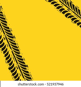 black wheel prints in yellow background. vector illustration