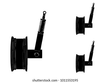 black wheel with shock absorber on white background