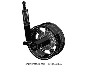black wheel with shock absorber on white background
